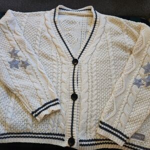 Taylor Swift Cream Knit Cardigan with Black Trim